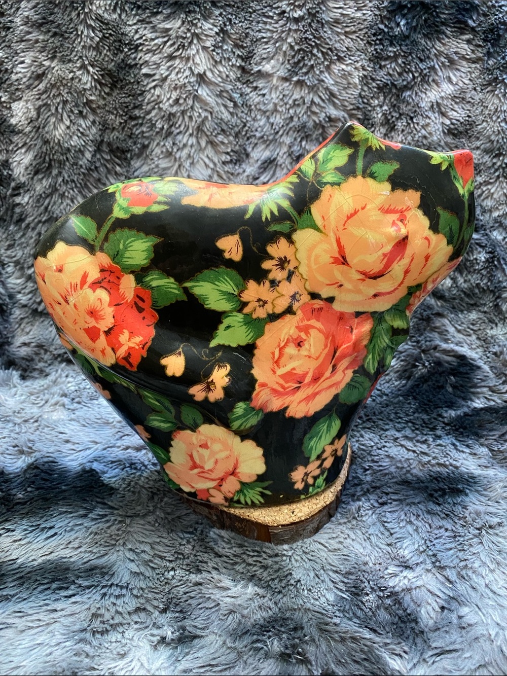 Vintage Decoupage Cat Figurine